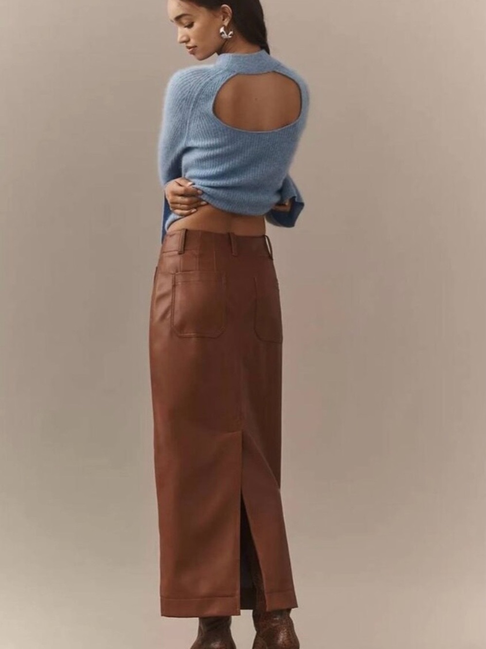 Anthropologie Brown Leather Maxi Pencil Skirt
